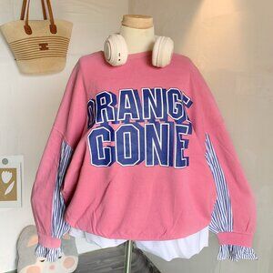 Orange Gone Pink Graphic Sweatshirt Striped Sleeves